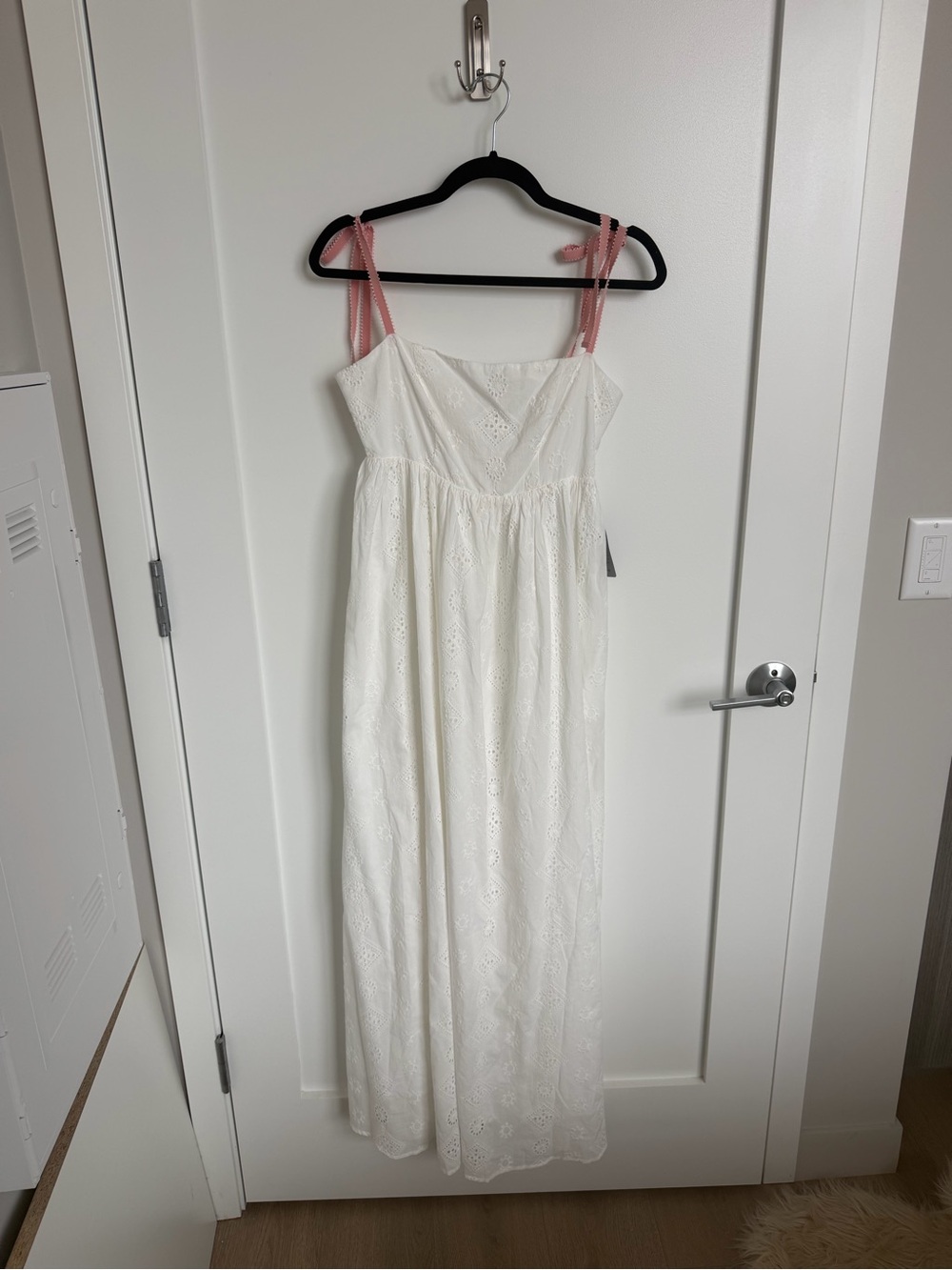 Petal & Pup White Eyelet Maxi Dress with Pink Tie Straps